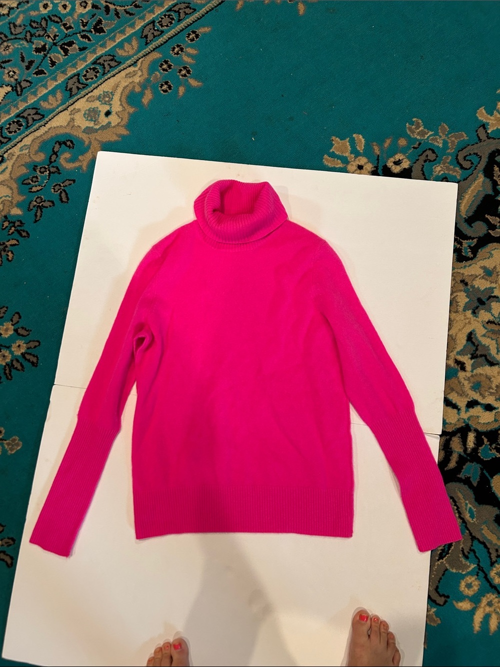 Aqua Neon Pink Cashmere Turtleneck Sweater size medium